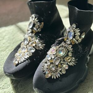 PNKELEPHANT Crystal Embellished Black Women's Sock Booties